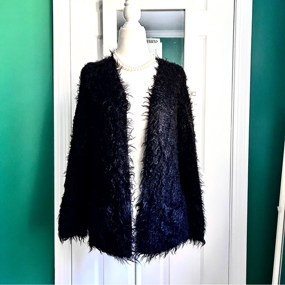 Black Eyelash Soft Wool Open Cardigan Small - Picture 6 of 6